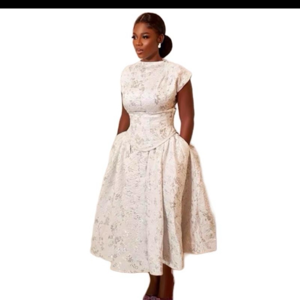 Elegant Gray Floral  Corset Dress
